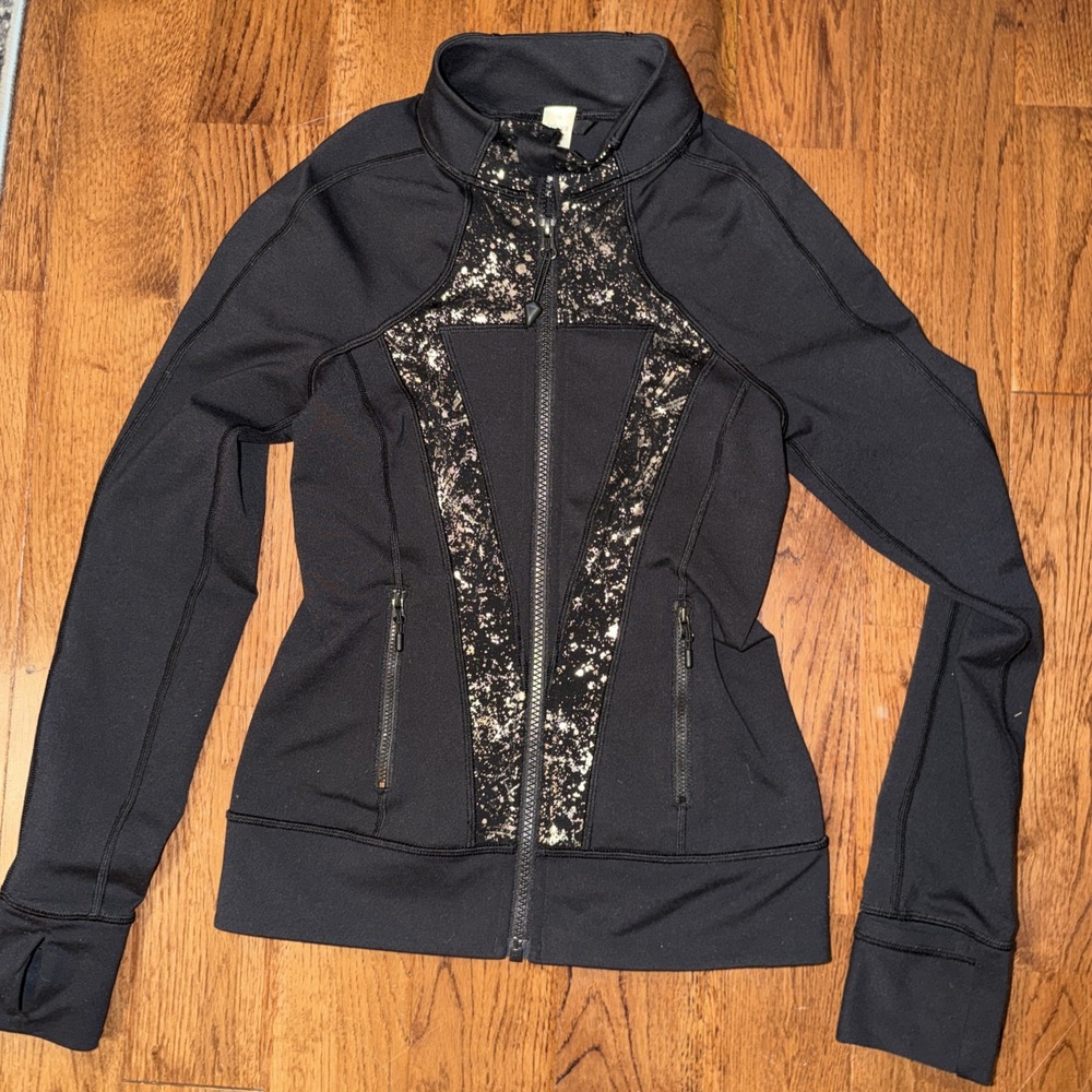 Ivivva By Lululemon Black Silver Jacket With Thumb Holes Girl Size 10